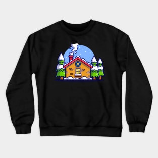 Snow Cabin in Winter Cartoon Crewneck Sweatshirt